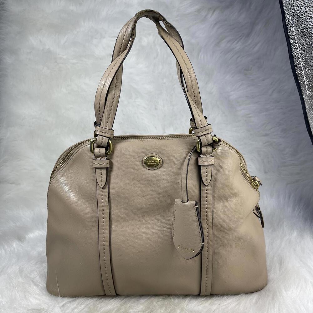 Coach Peyton Domed Satchel Leather Bag Beige Sand Designer Classic